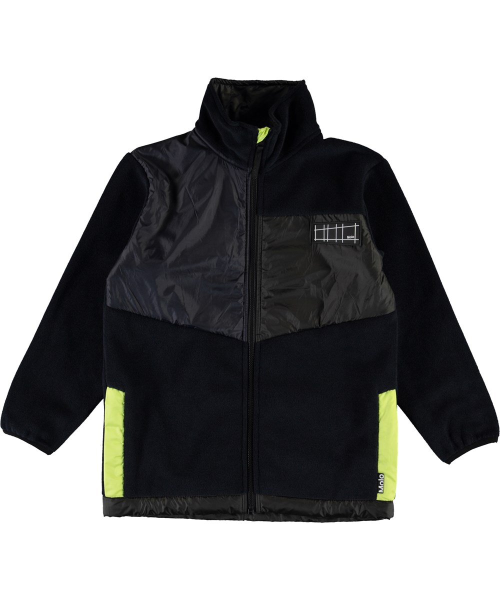 Urbain - Dark Navy - Donkerblauwe en neon fleecejas