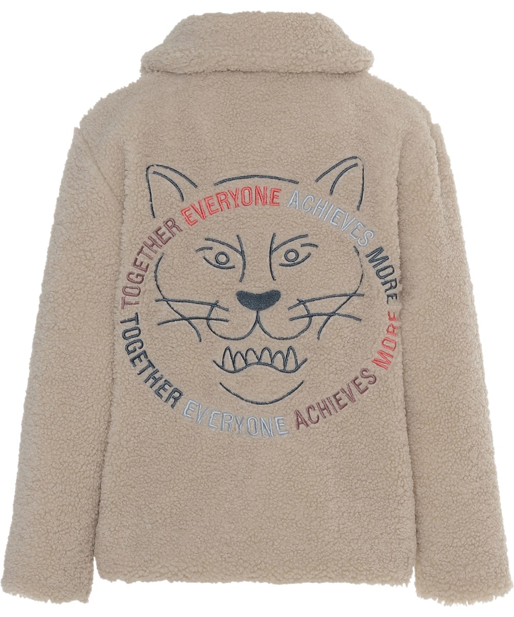 Uri - Lunar Rock - Beige fleece jas met tekst