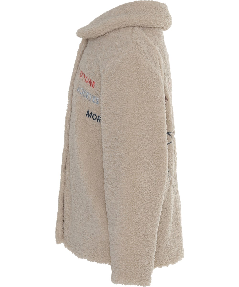 Uri - Lunar Rock - Beige fleece jas met tekst