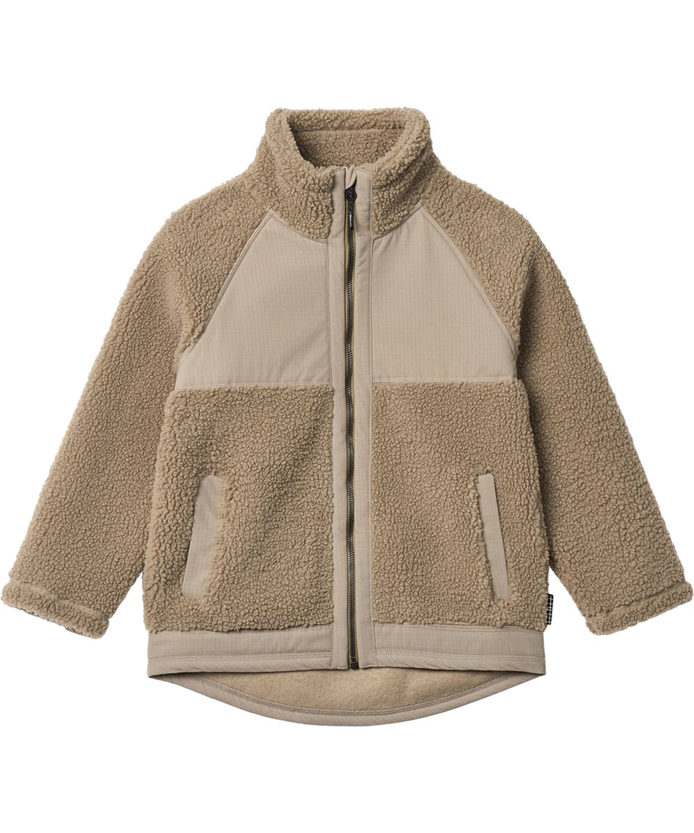 Usher - Clay - Zandkleurige fleecejas gemaakt van gerecycled polyester met voorzakken en duurzame details voor kinderen.