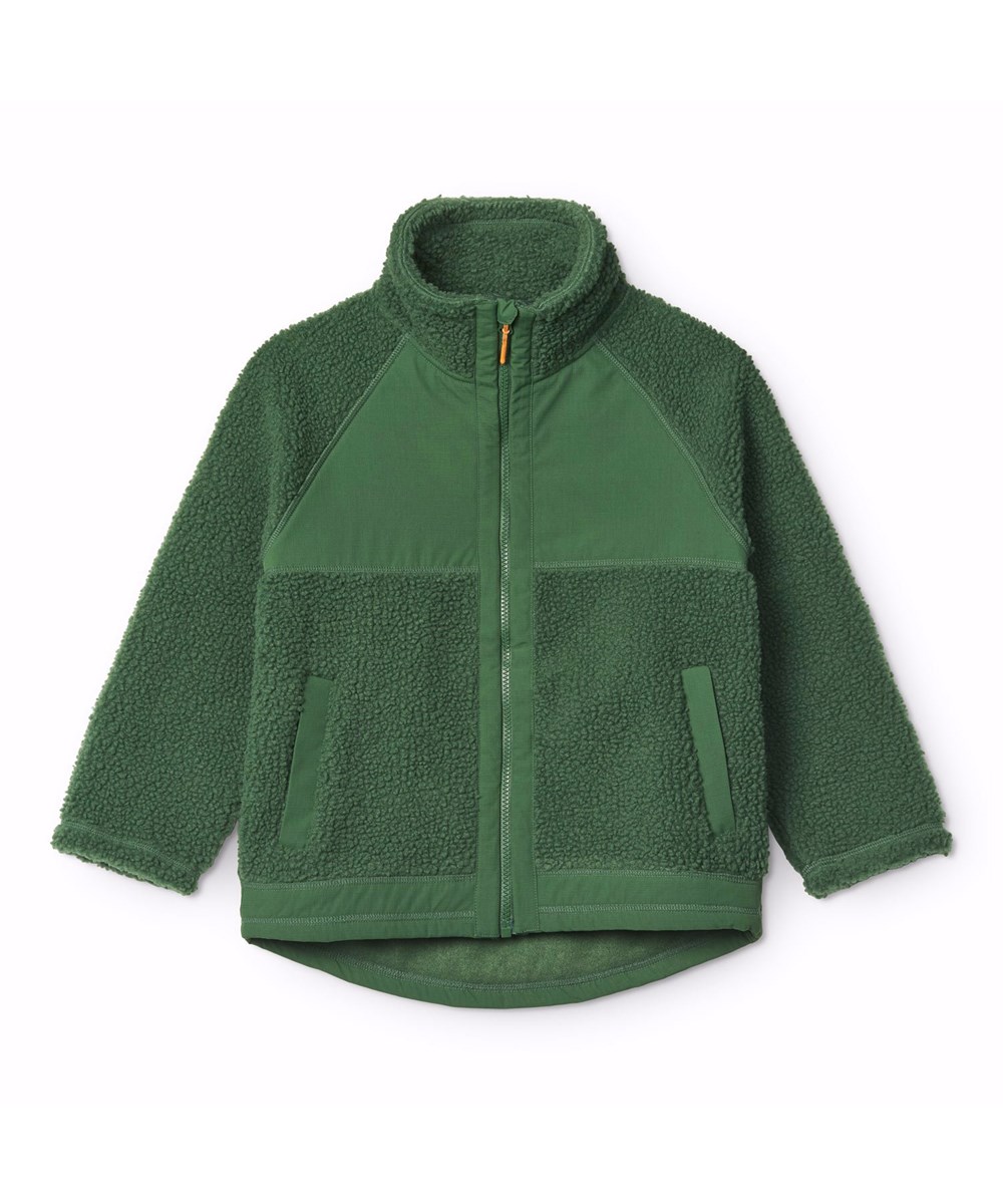 Usher - Rubber Tree - Groene fleece jas voor kinderen van gerecycled polyester met voorzakken en duurzame details.