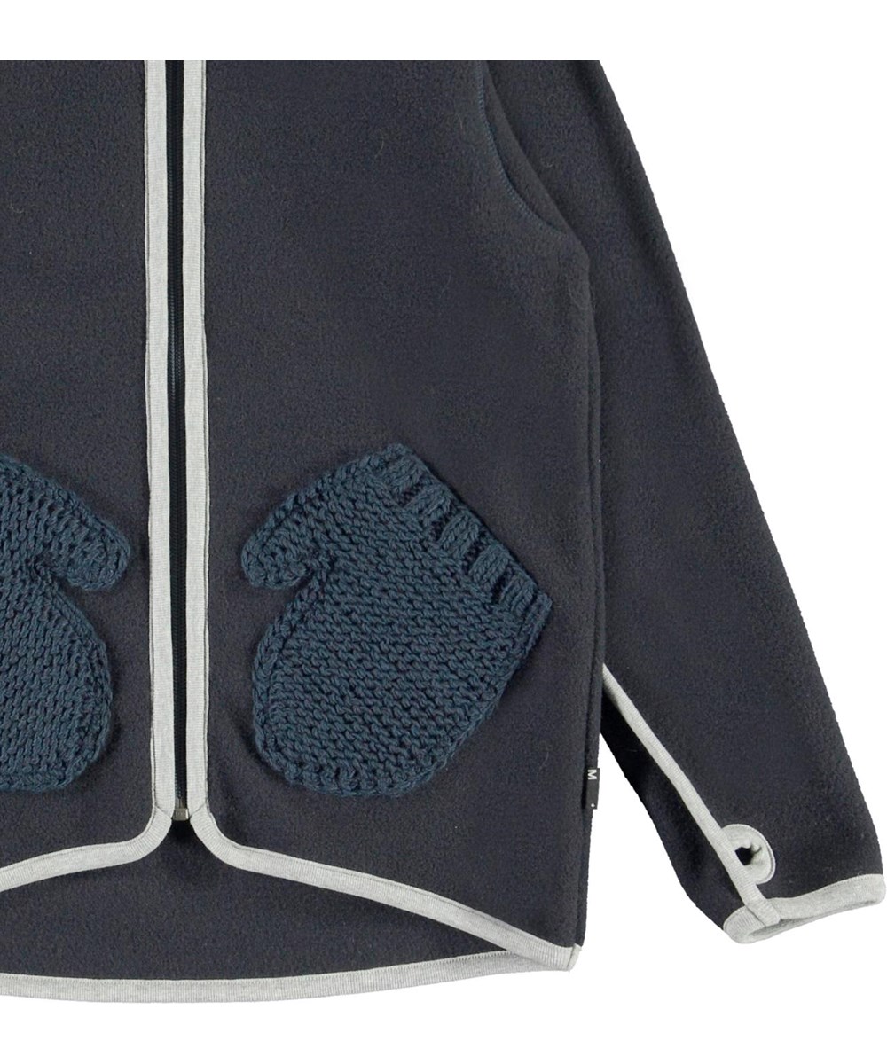 Ushi - Carbon - Blauwe fleece jack met wanten zakken