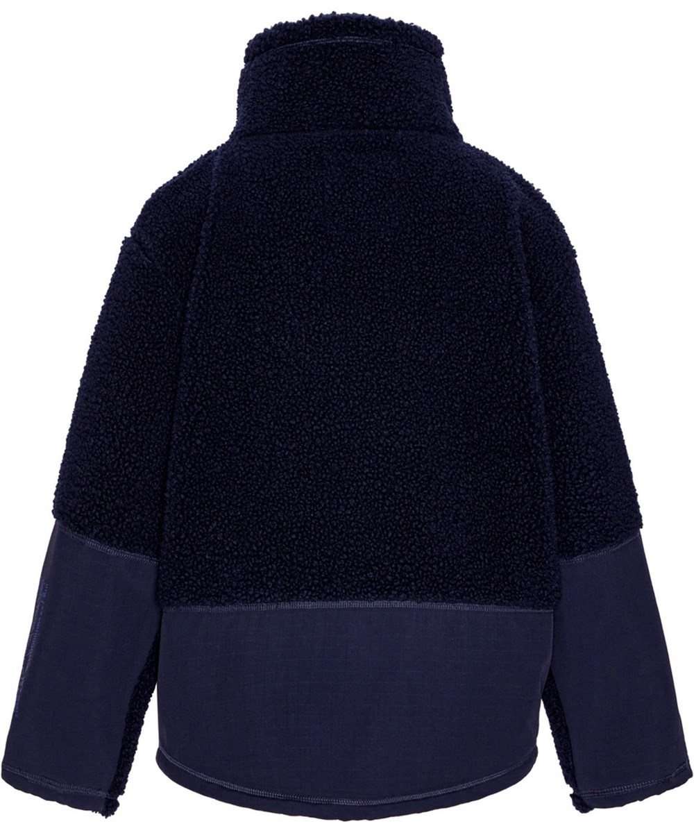 Utha - Dark Night - Donkerblauwe fleecejas voor kinderen met grote externe voorzakken.