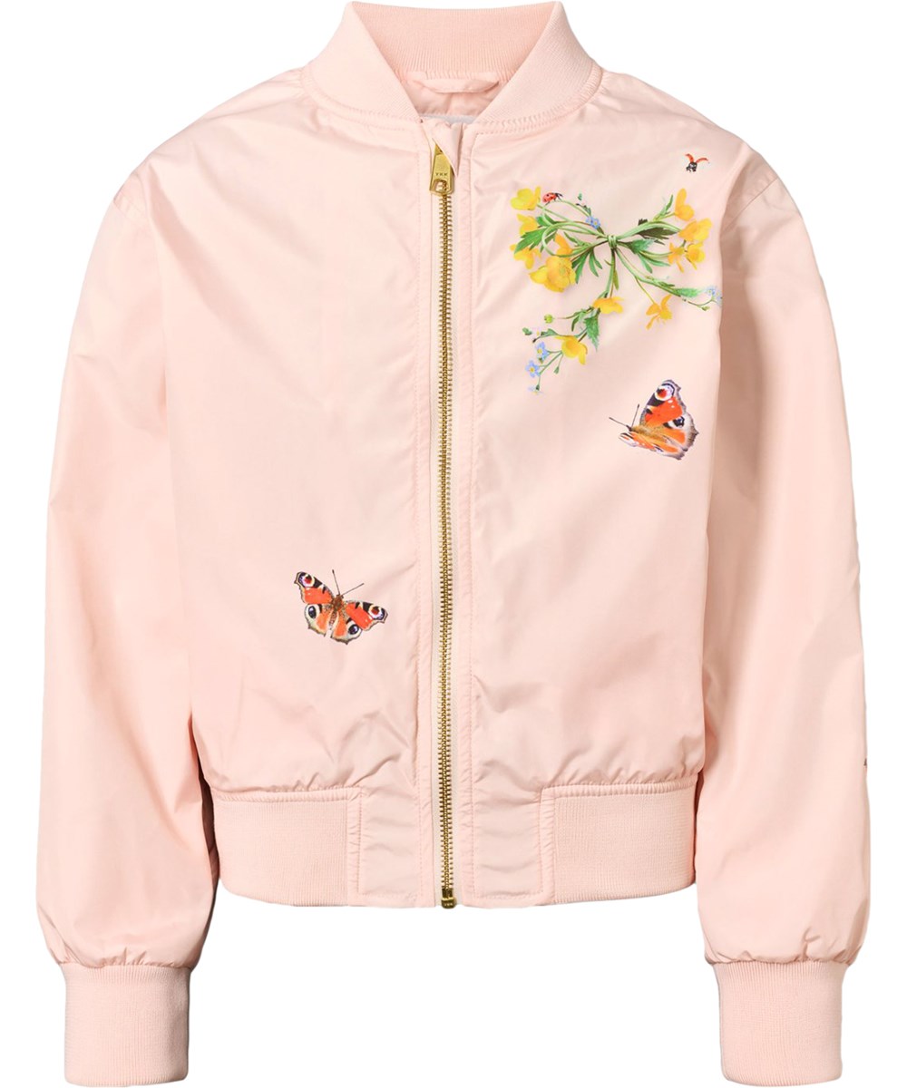 Haliva - Meadow Horse - Roze wind- en waterafstotend bomberjack voor kinderen met een paardenprint.