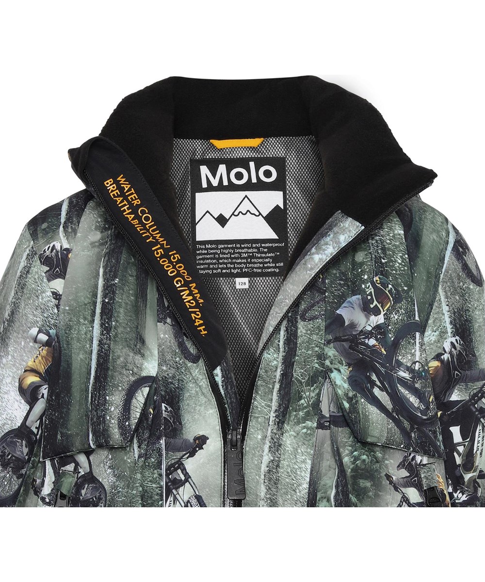 Alpine - Snow Bikers - Gerecyclede waterdichte groene ski-jas met mountainbike 