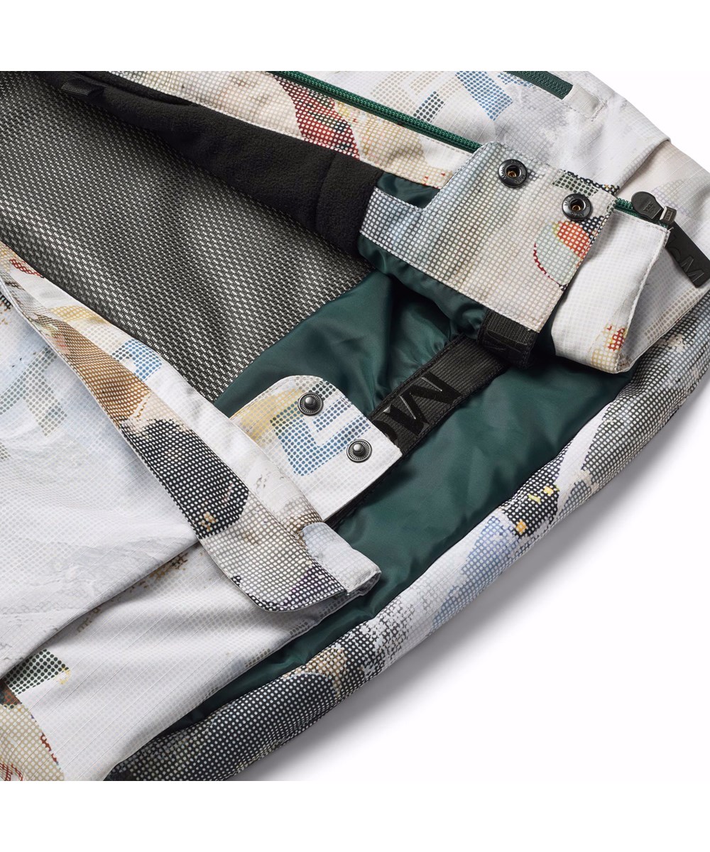 Alpine - Spin 1260 - Wind- en waterdichte ski-jas voor kinderen van gerecycled polyester met een pixelprint van een coole snowboarder in de Alpen.