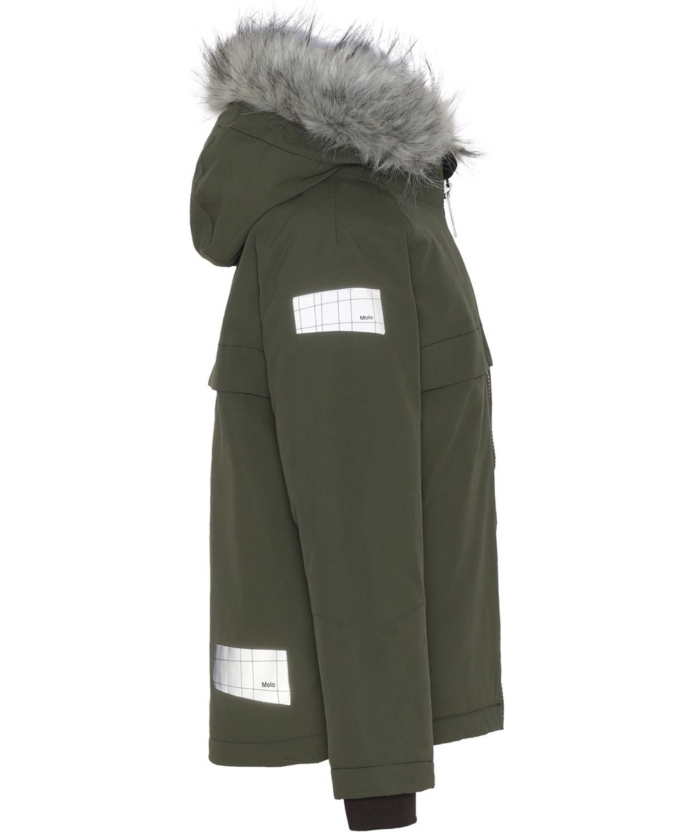 Castor Fur - Forest - Gerecyclede groene winterjas met bontkraag