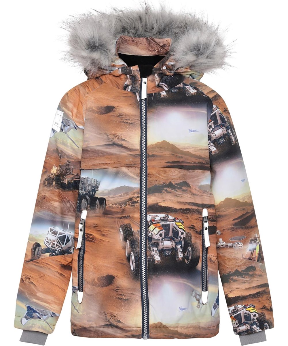 Castor Fur - Mars - Gerecyclede bruine winterjas met print van Mars