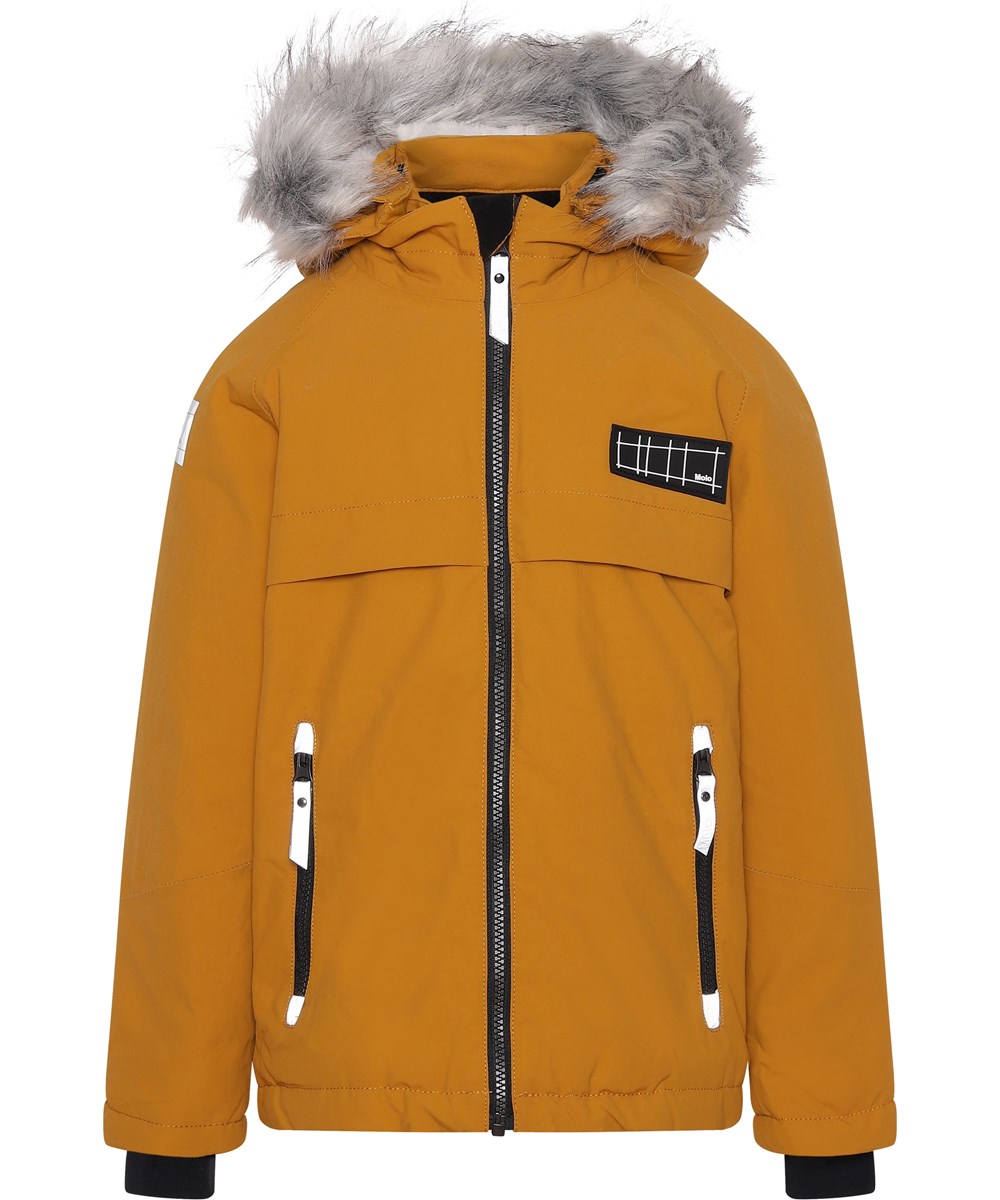 Castor Fur Recycle - Autumn Leaf - Gerecycled mosterkleurige winterjas met nepbont