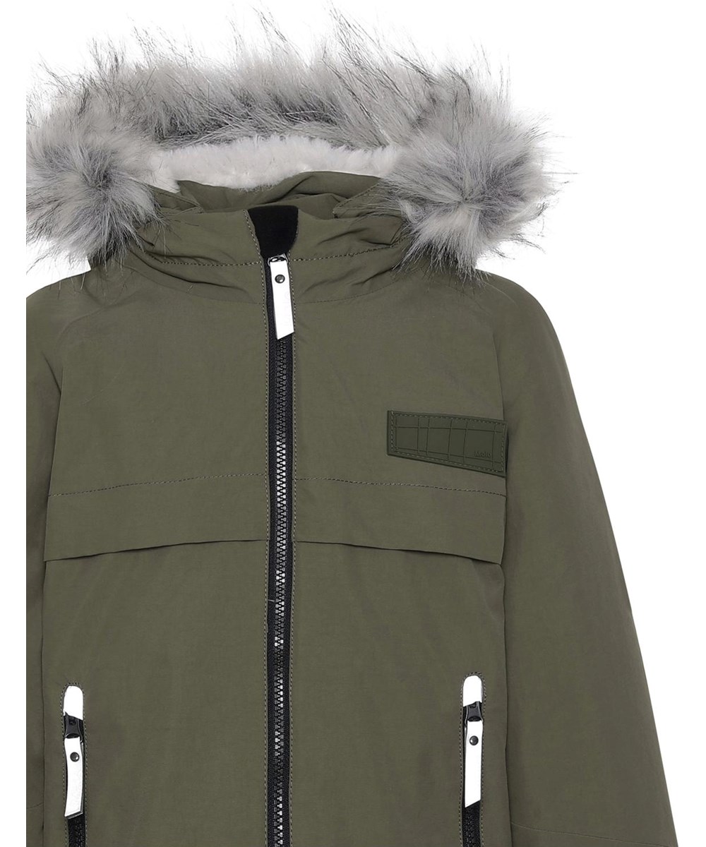 Castor Fur - Vegetation - Gerecyclede groene winterjas met imitatiebont