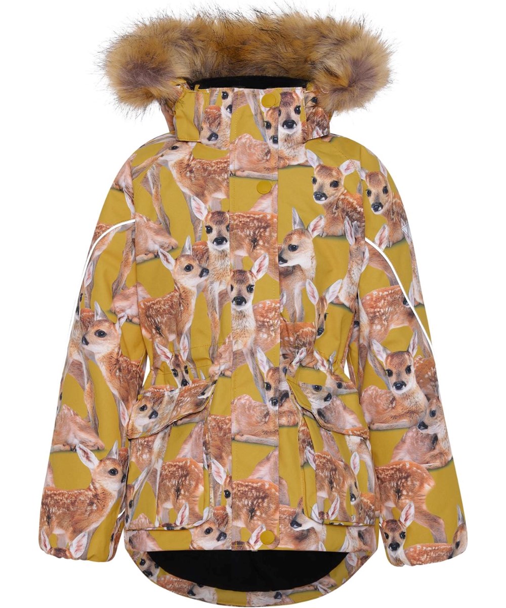 Cathy Fur - Fawns - Gerecyclede gele winterjas met hertenprint