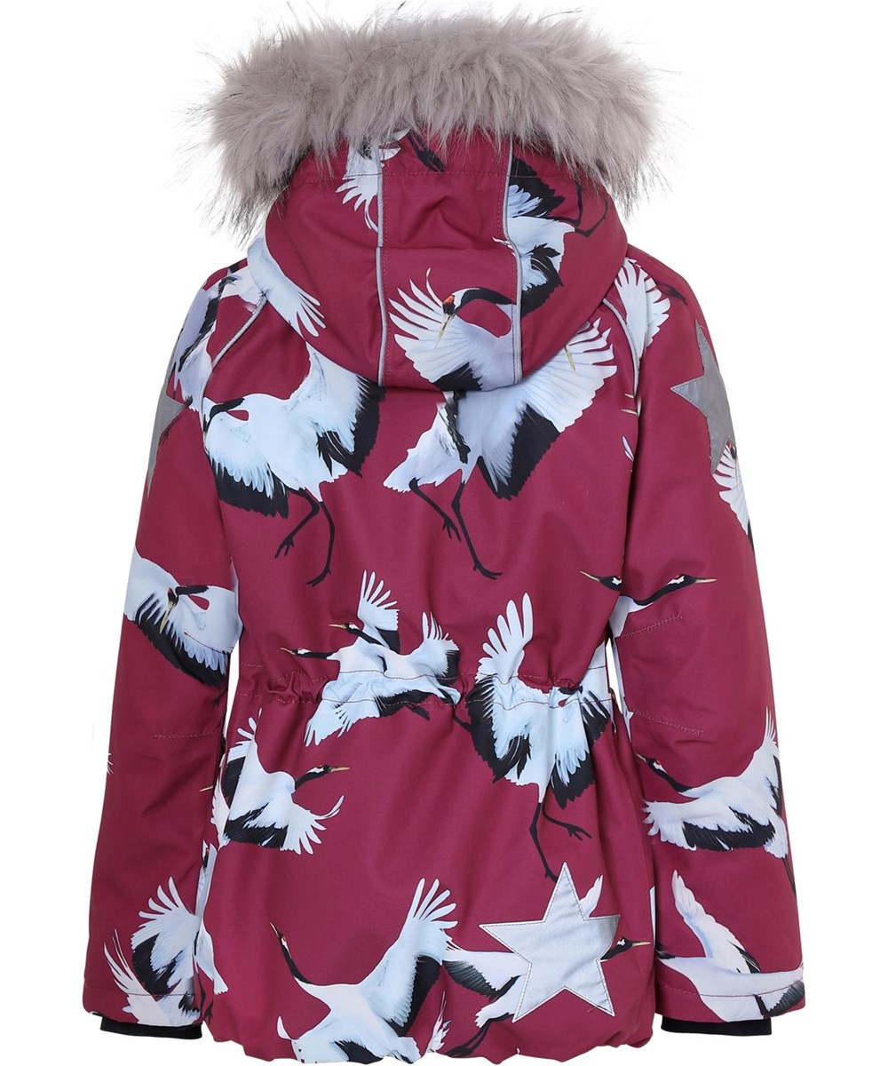 Cathy Fur - The Dance Of Life - Waterdichte winterjas met vogelprint en bont