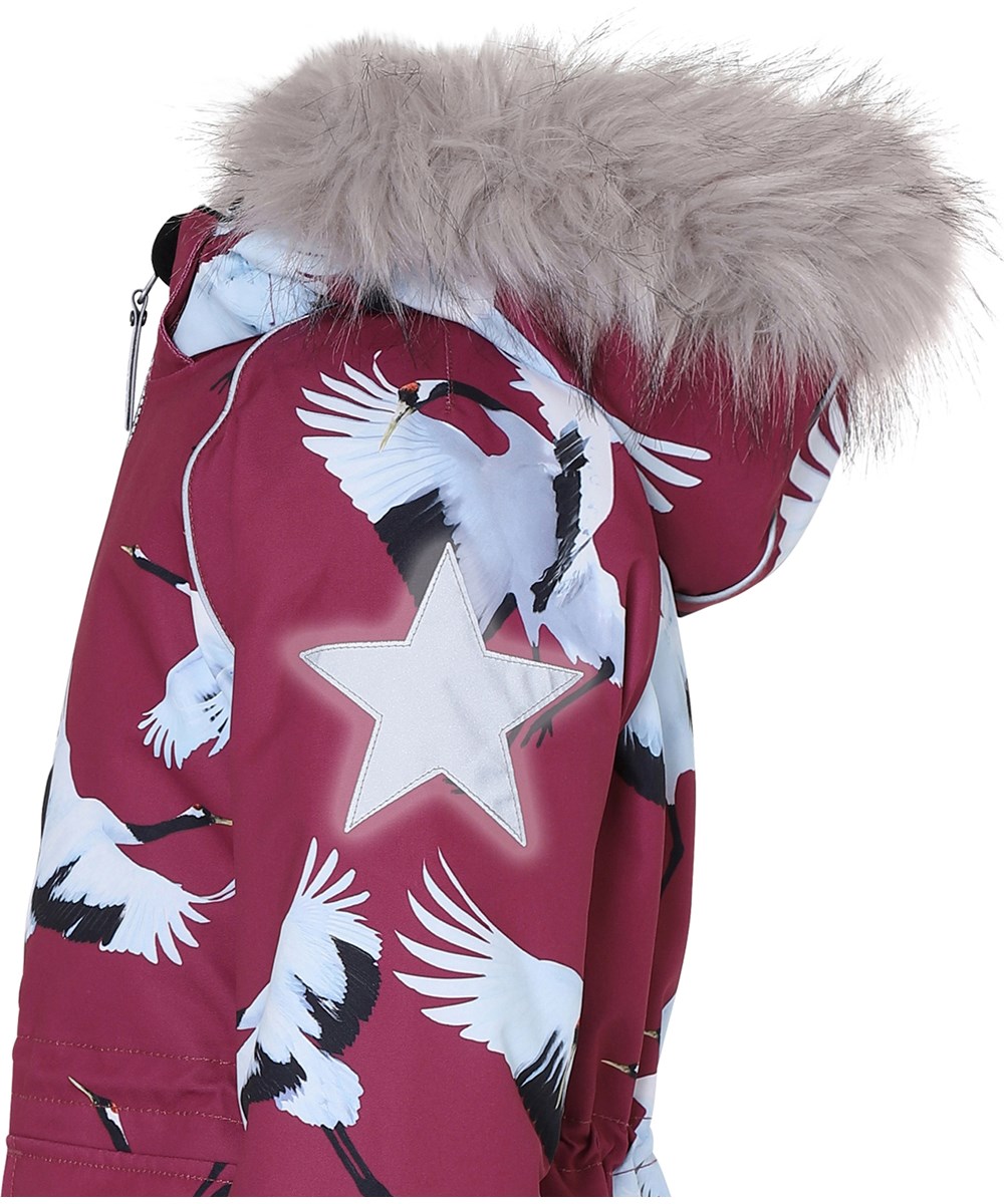 Cathy Fur - The Dance Of Life - Waterdichte winterjas met vogelprint en bont