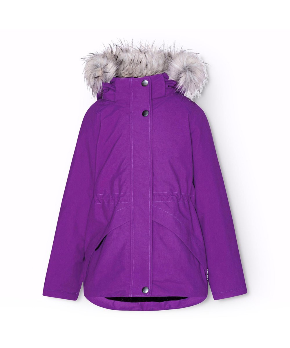 Cathy Fur - Warm Purple - Paarse wind- en waterdichte winterjas voor kinderen van gerecycled polyester.