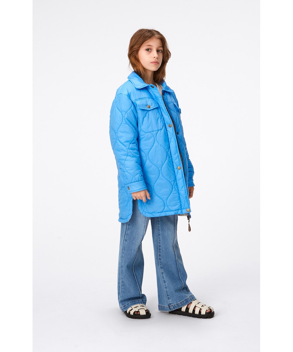 Hadlee - Forget Me Not - Blauwe doorgestikte en waterafstotende jas voor kinderen