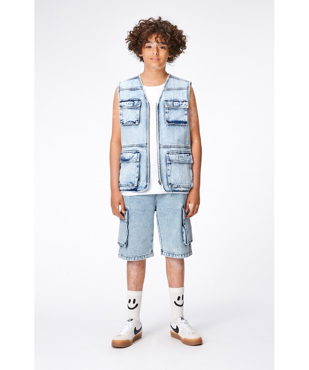 Haikon - Light Stone Denim - Blauwe gebleekte gewassen spijkerbodywarmer