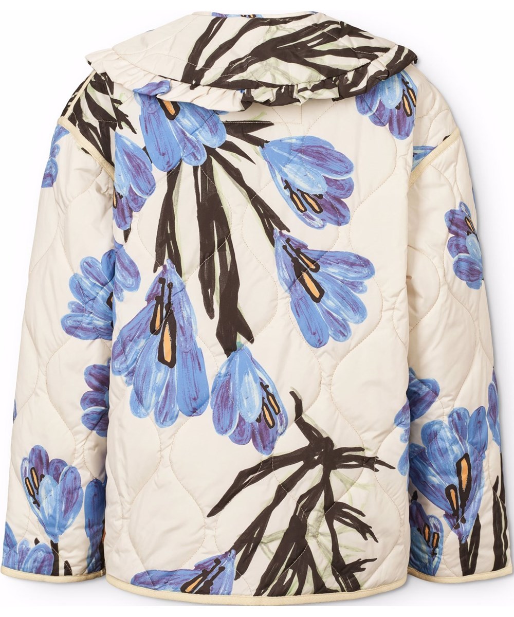 Hailey - Painted Crocus - Off-white wind- en waterbestendig gewatteerd jack voor kinderen, gemaakt van zachte katoen met een golvend doorgestikt patroon en bloemenprint.