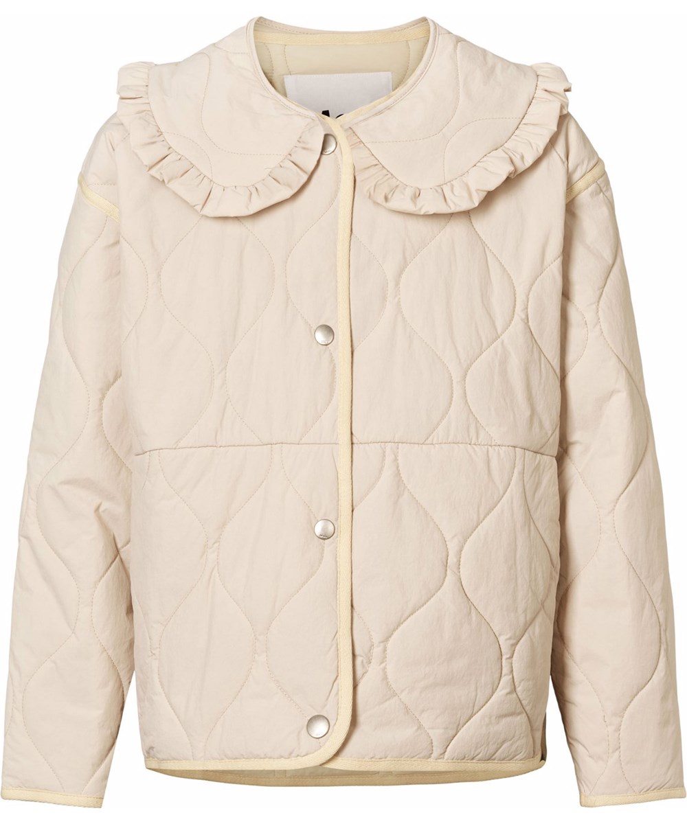 Hailey - Soft Powder - Beige wind- en waterafstotende gewatteerde jas voor kinderen, gemaakt van zachte katoen met golvend doorgestikt patroon.