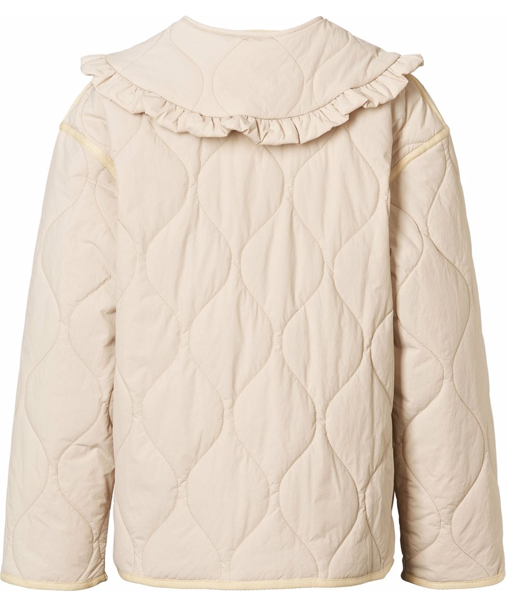 Hailey - Soft Powder - Beige wind- en waterafstotende gewatteerde jas voor kinderen, gemaakt van zachte katoen met golvend doorgestikt patroon.