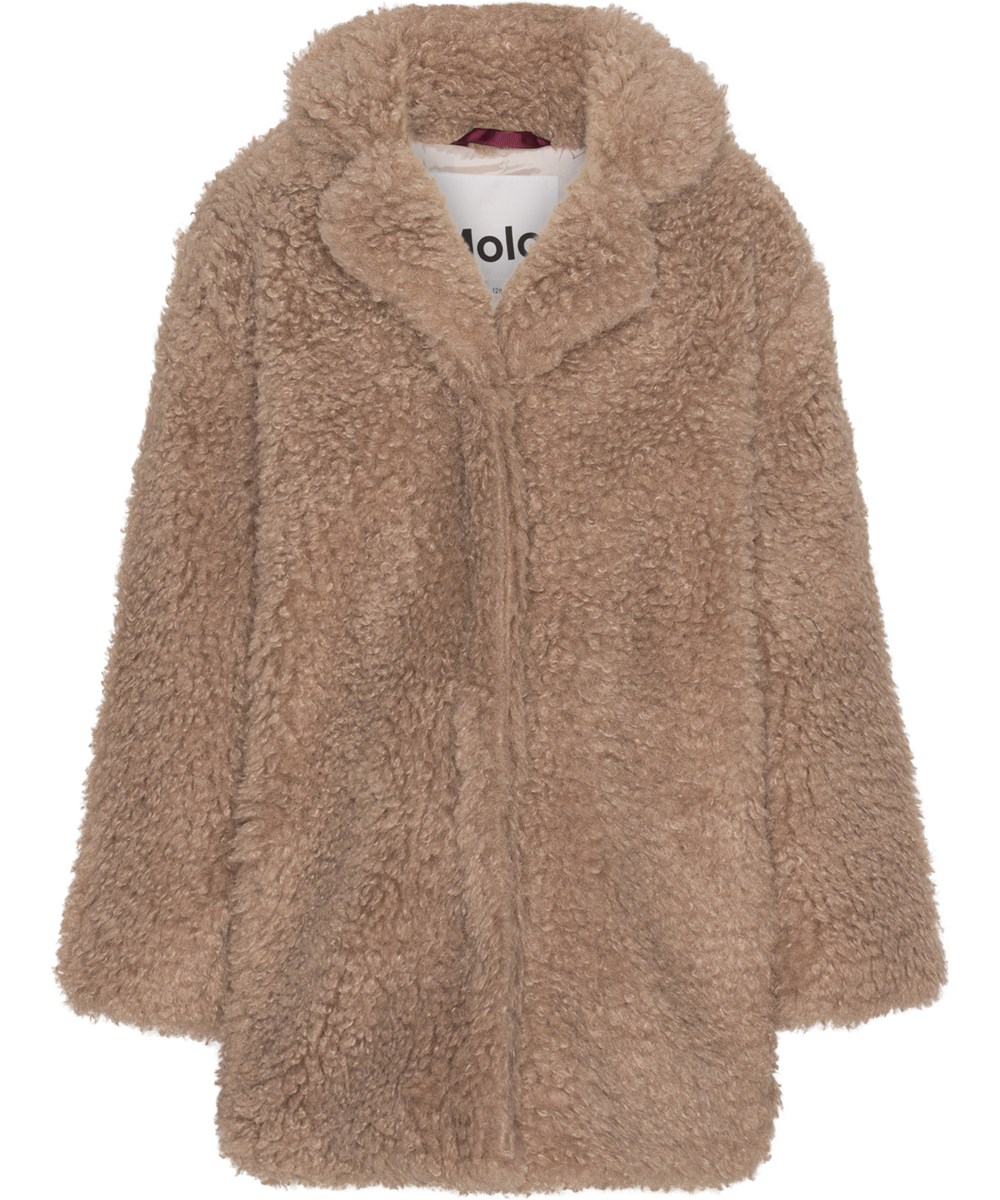 Haili - Rosie Sand - Bruine faux fur jas met beige bloemen