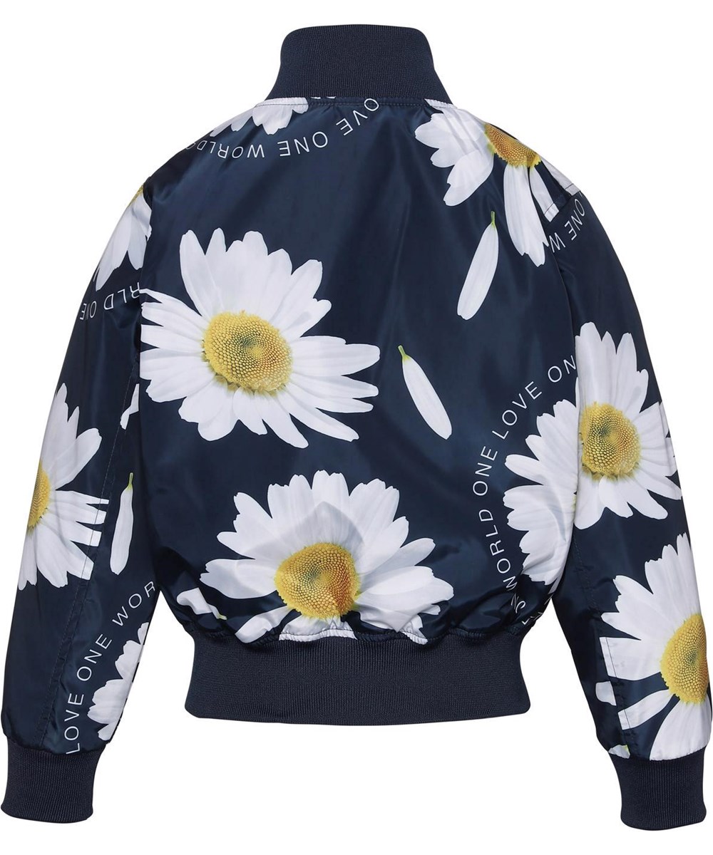 Haliva - Giant Navy Daisy - Donkerblauwe bomberjack met grote bloemen