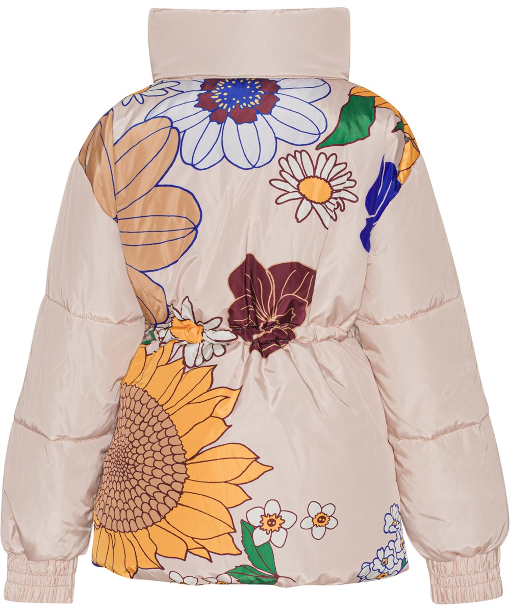 Hally - Retro Drawing - Roze pufferjack met bloemenprint op de rug