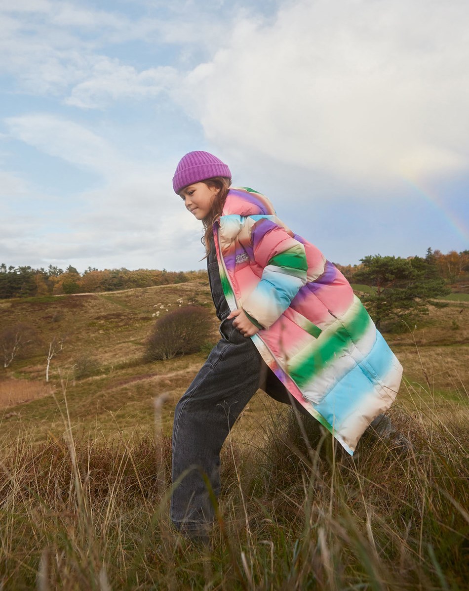 Harper - Rainbow Magic - Gerecyclede donsjas met pastelkleurige regenboogprint