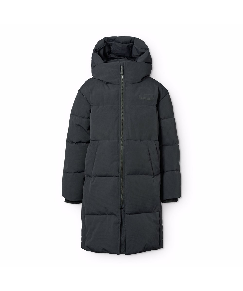 Harper - Black - Wind- en waterafstotende zwarte kinderjas gemaakt van gerecycled nylon met ritssluiting, hoge kraag en afneembare capuchon.