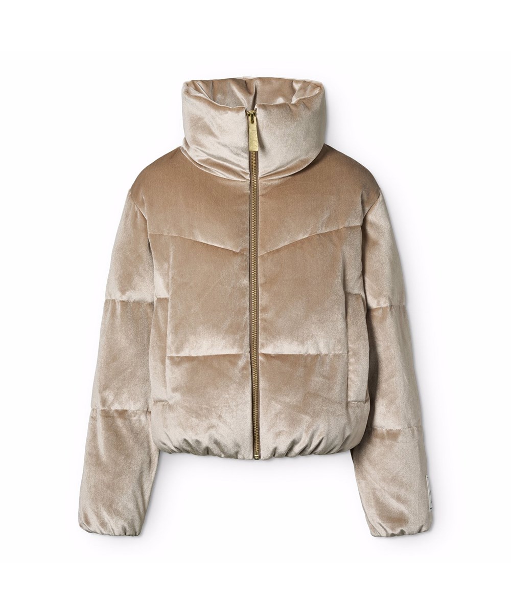 Havi 2 - Tuffet - Goudenbruine fluwelen kinderjas gemaakt van gerecycled polyester.