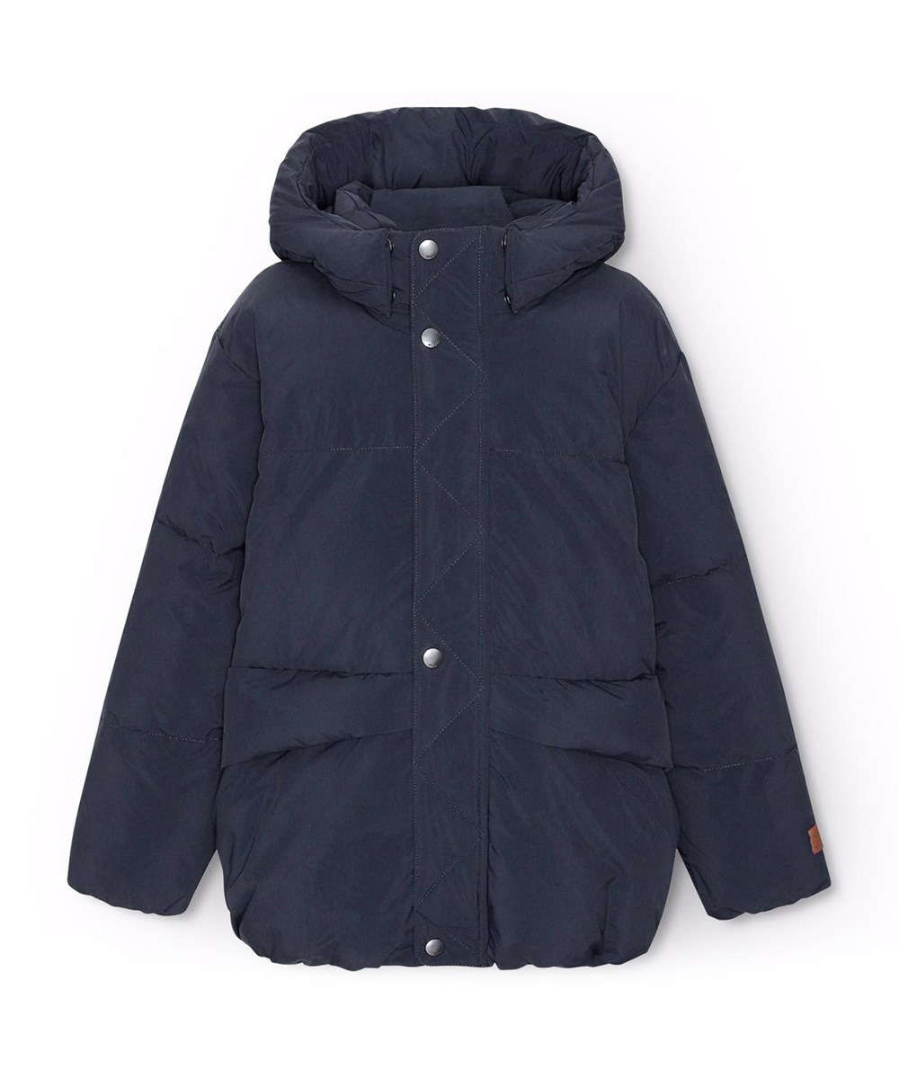 Hayden - Dark Night - Waterafstotende donkerblauwe jas voor kinderen van gerecycled nylon.