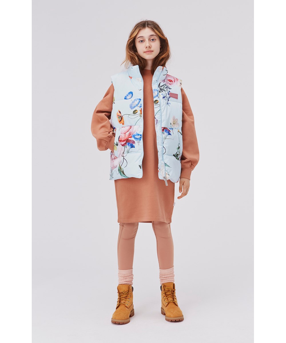 Heike - Botanic - Gerecyclede lichtblauwe bodywarmer met bloemenprint