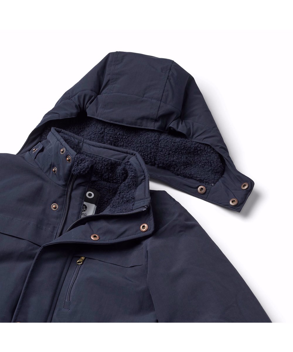 Heiko - Dark Night - Donkerblauwe  wind- en waterdichte winterjas van gerecycled polyester 