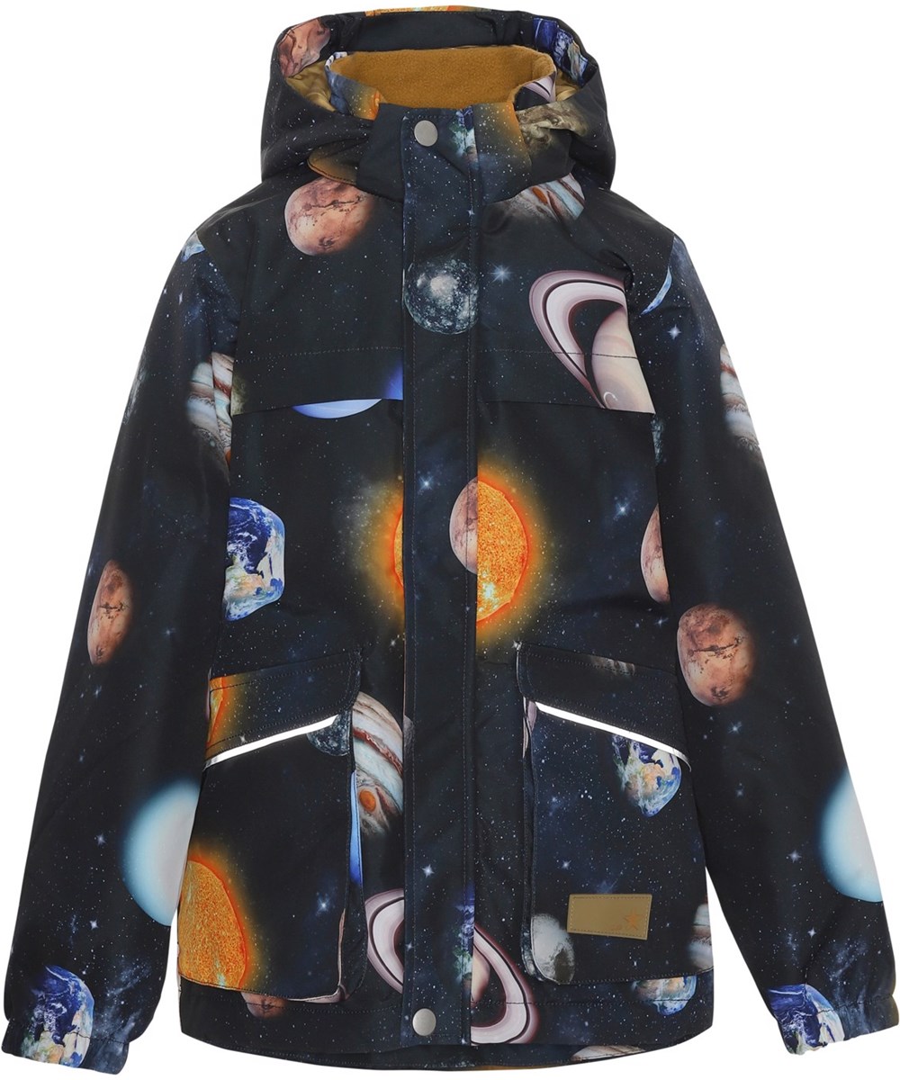 Heiko - Solar System - Gerecyclede donkerblauwe unisex waterdichte jas met planeten