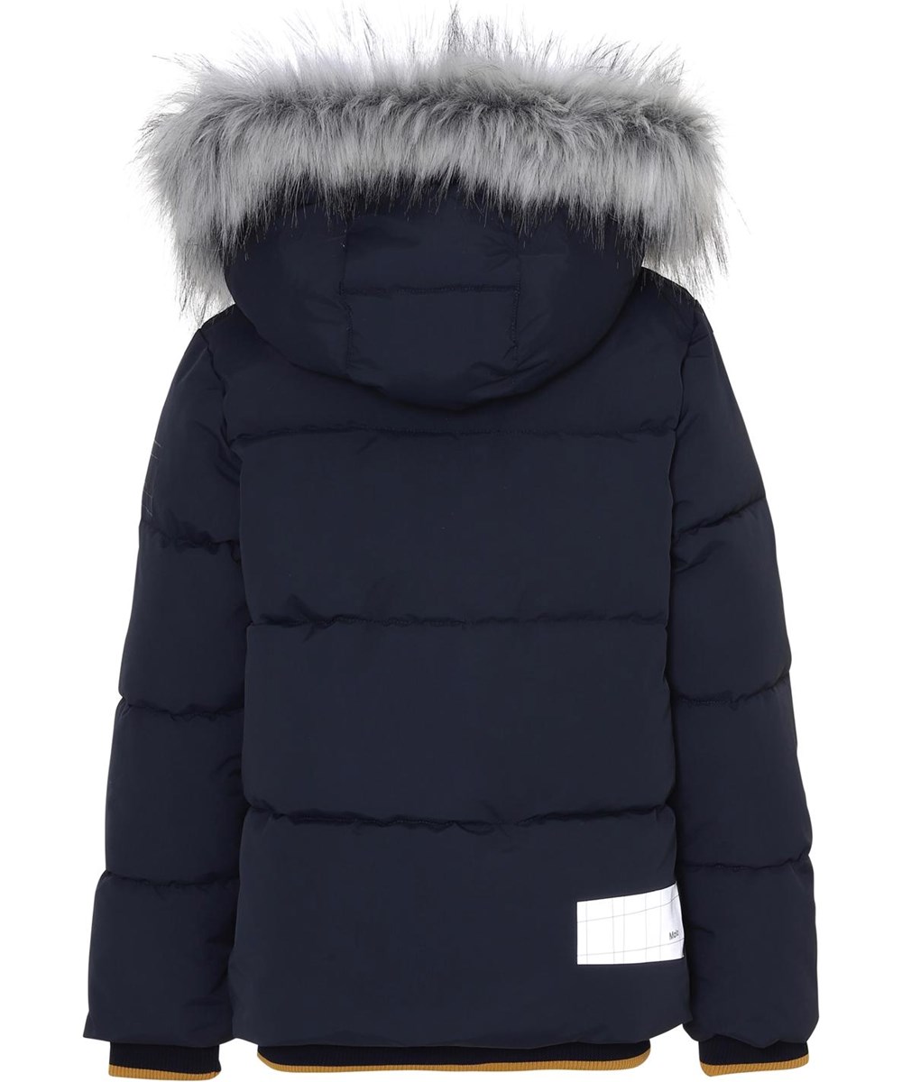 Herbert - Dark Navy - Donkerblauwe winterjas met imitatiebont