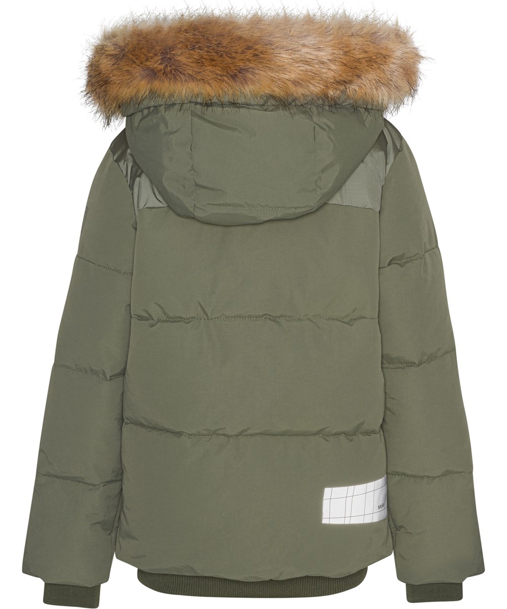 Herbert - Dusty Green - Gerecyclede winterjas in groen met imitatiebont boord