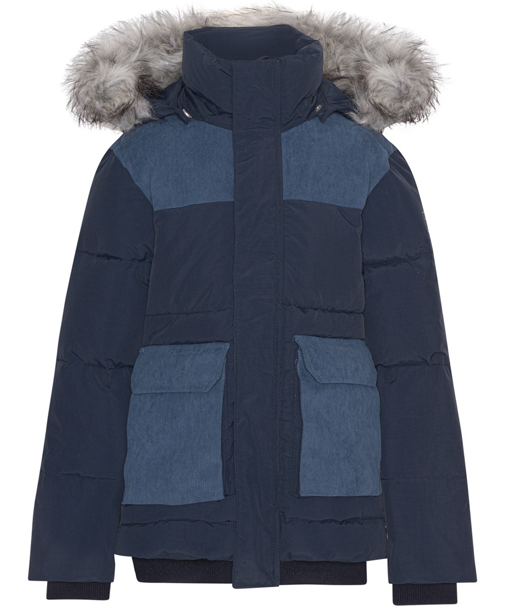 Herbert - Night Navy - Gerecyclede winterjas in donkerblauw met imitatiebont boord