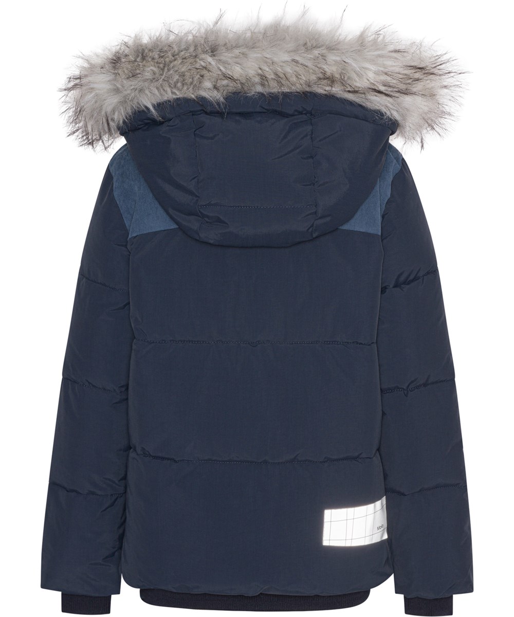 Herbert - Night Navy - Gerecyclede winterjas in donkerblauw met imitatiebont boord