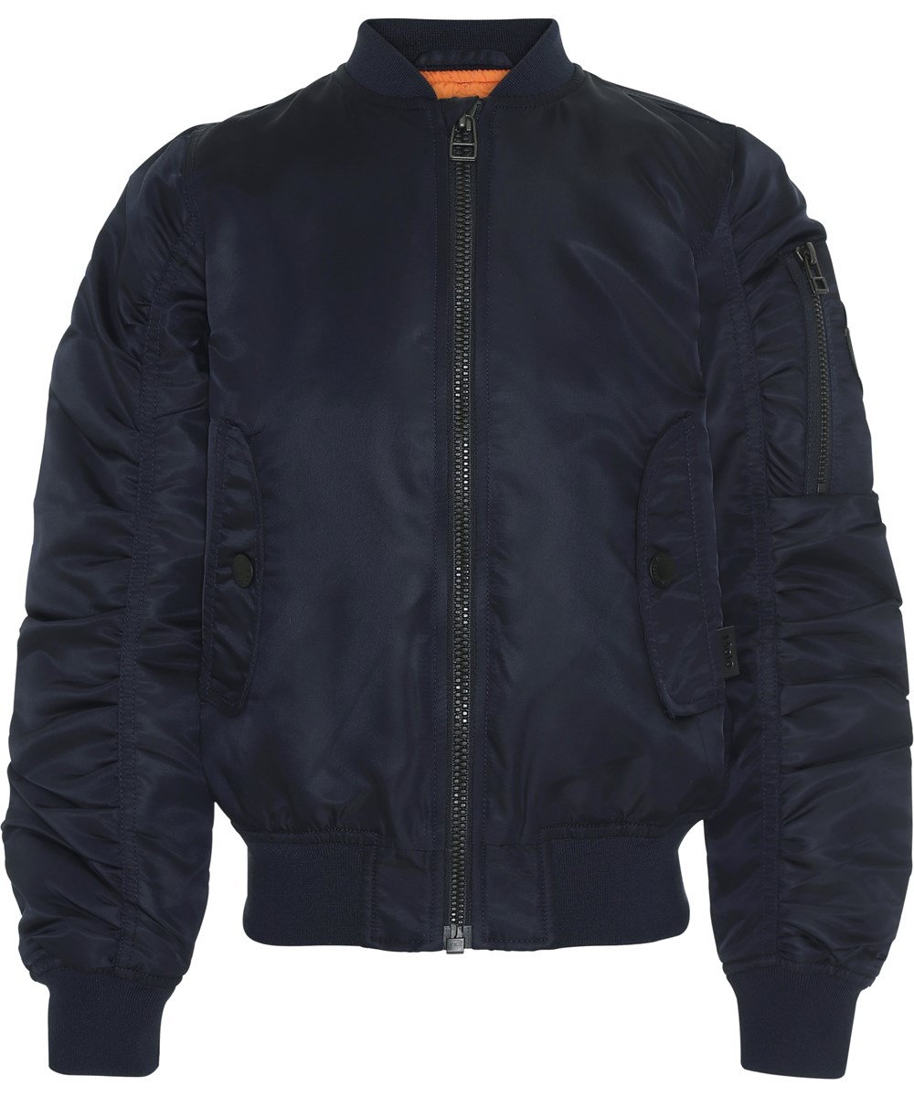 Hiker - Carbon - Donkerblauwe bomberjas met gerimpelde mouwen