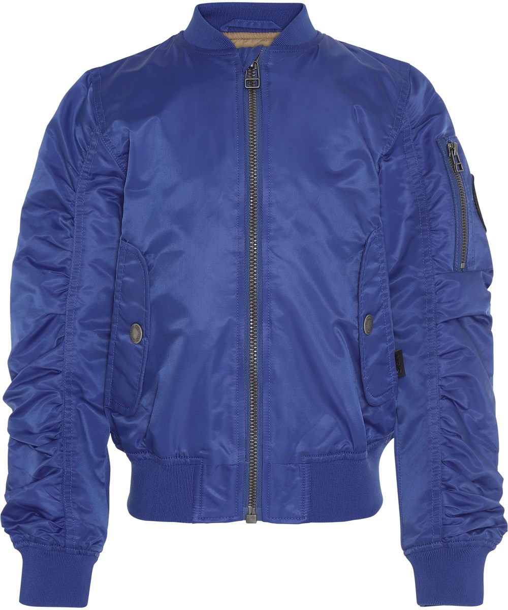 Hiker - Royal Blue - Blauwe bomberjas met gerimpelde mouwen