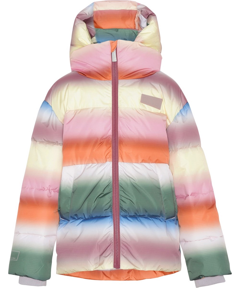 Hilo - Misty Rainbow - Gerecyclede donsjas in pastelkleurige regenboogprint