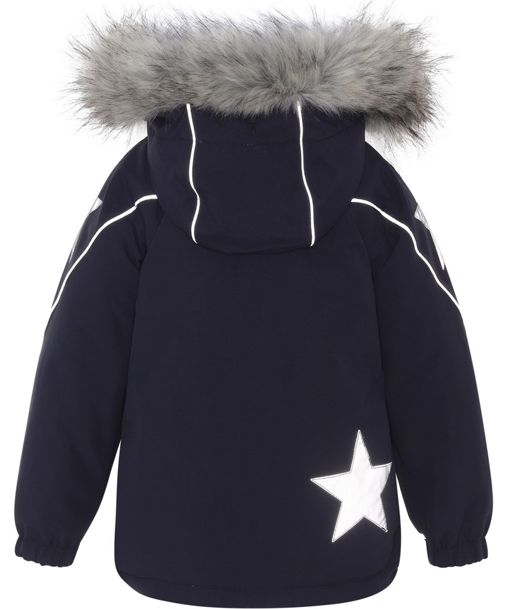 Hopla Fur - Galaxy Blue - Gerecyclede blauwe winterjas met bontkraag