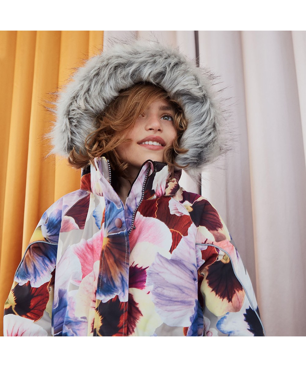 Hopla Fur - Giant Floral - Gerecyclede winterjas met imitatiebont en bloemenprint