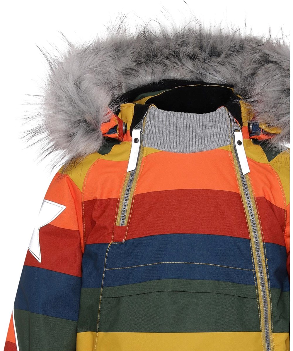 Hopla Fur - Rainbow - Gerecyclede winterjas met imitatiebont en regenboogprint