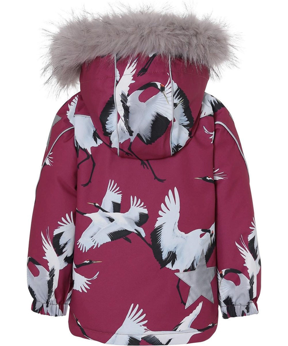 Hopla Fur - The Dance Of Life - Winterjas met bont en vogelprint