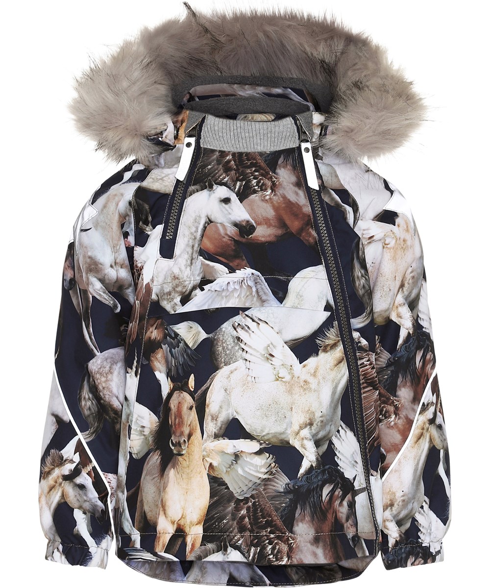 Hopla Fur - Unicorn And Pegasus - Donkerblauwe winterjas met eenhoorns