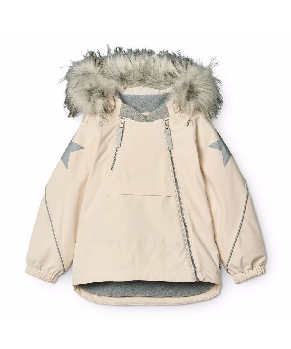 Hopla Fur - Vanilla - Gebroken witte wind- en waterdichte winterjas voor kinderen gemaakt van gerecycled polyester en gevoerd met 3M™ Thinsulate™.