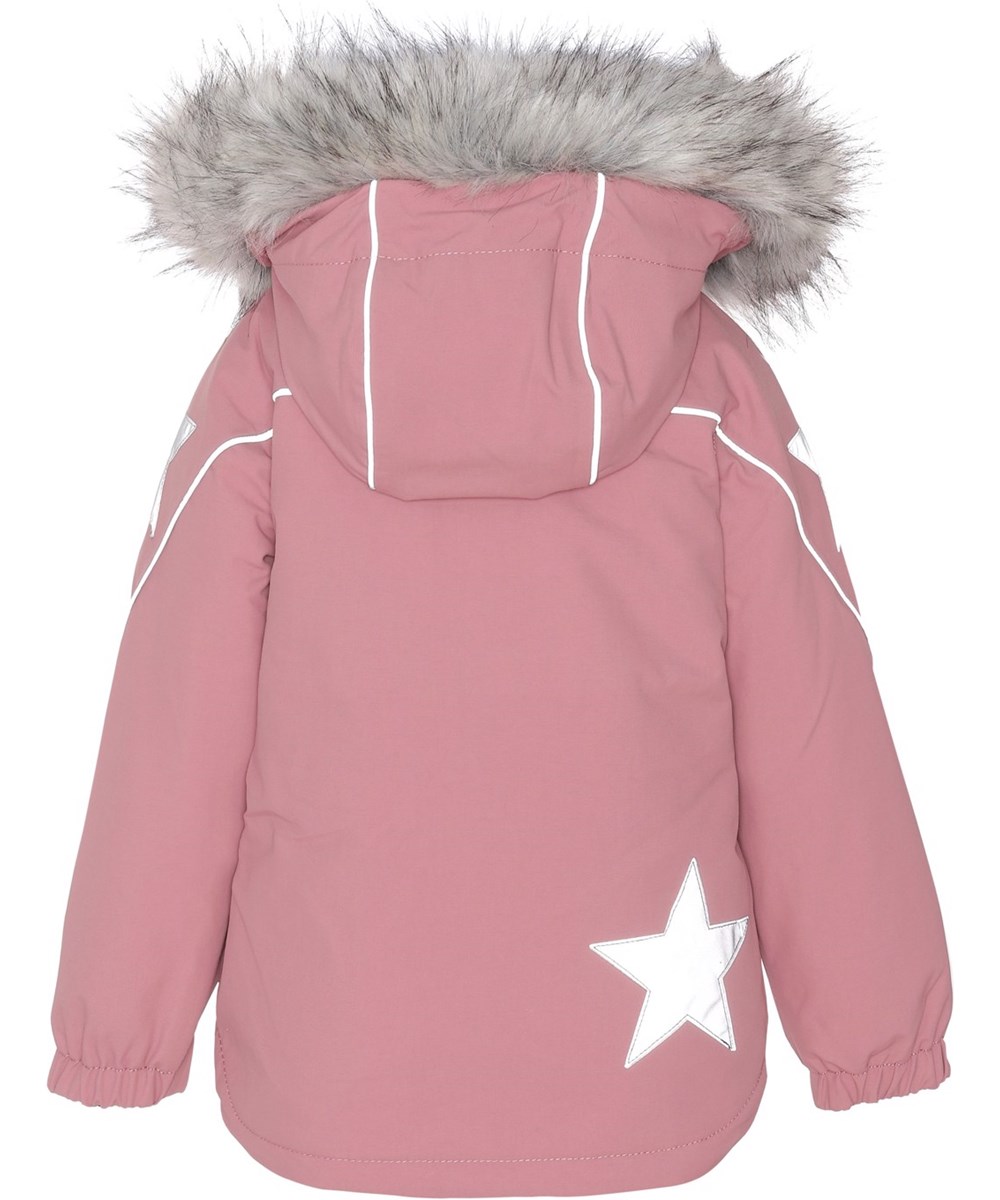 Hopla Fur - Velvet Rose - Gerecyclede lichtroze winterjas met bontkraag