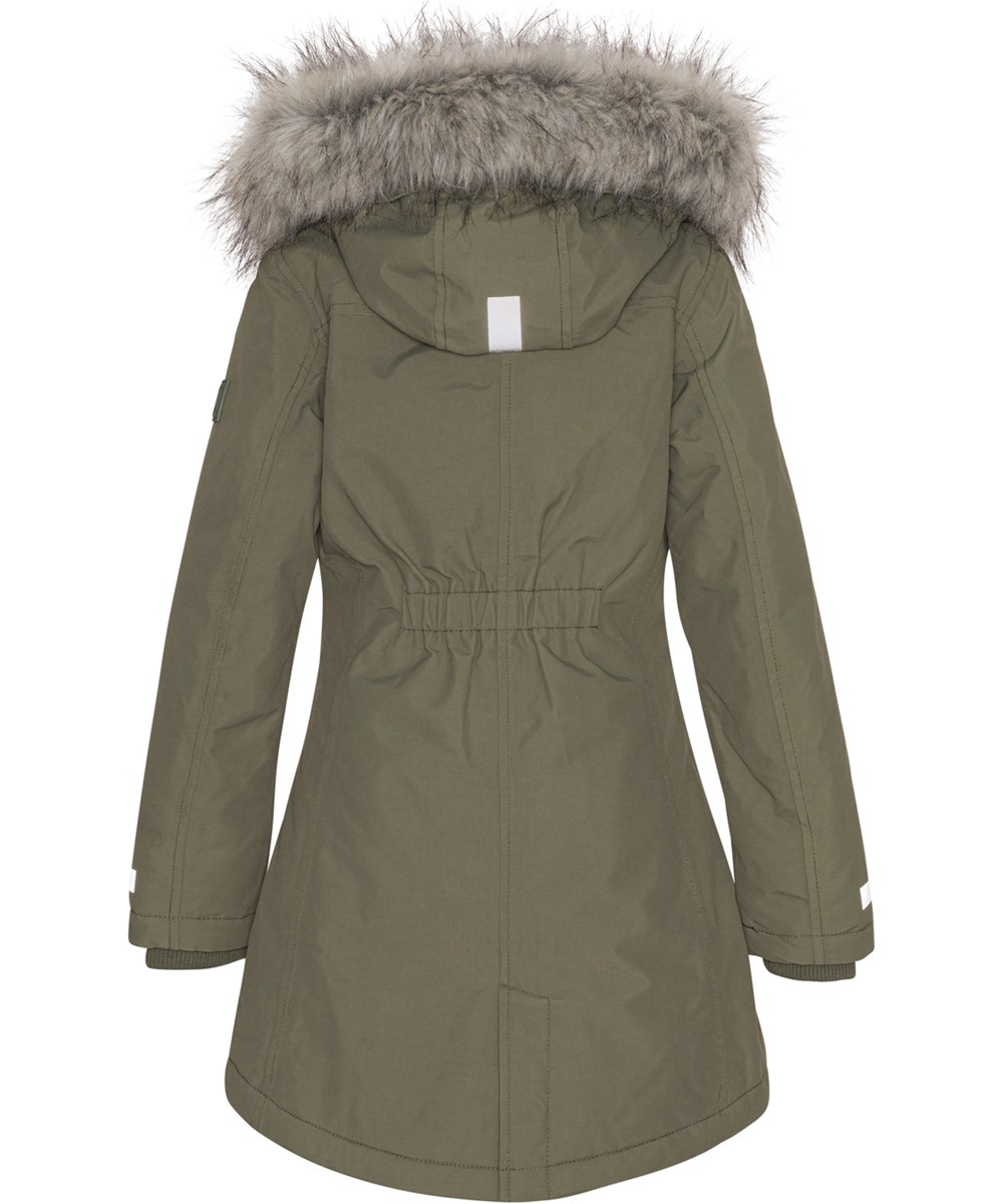 Peace - Dusty Green - Gerecyclede groene parka winterjas met imitiatiebont