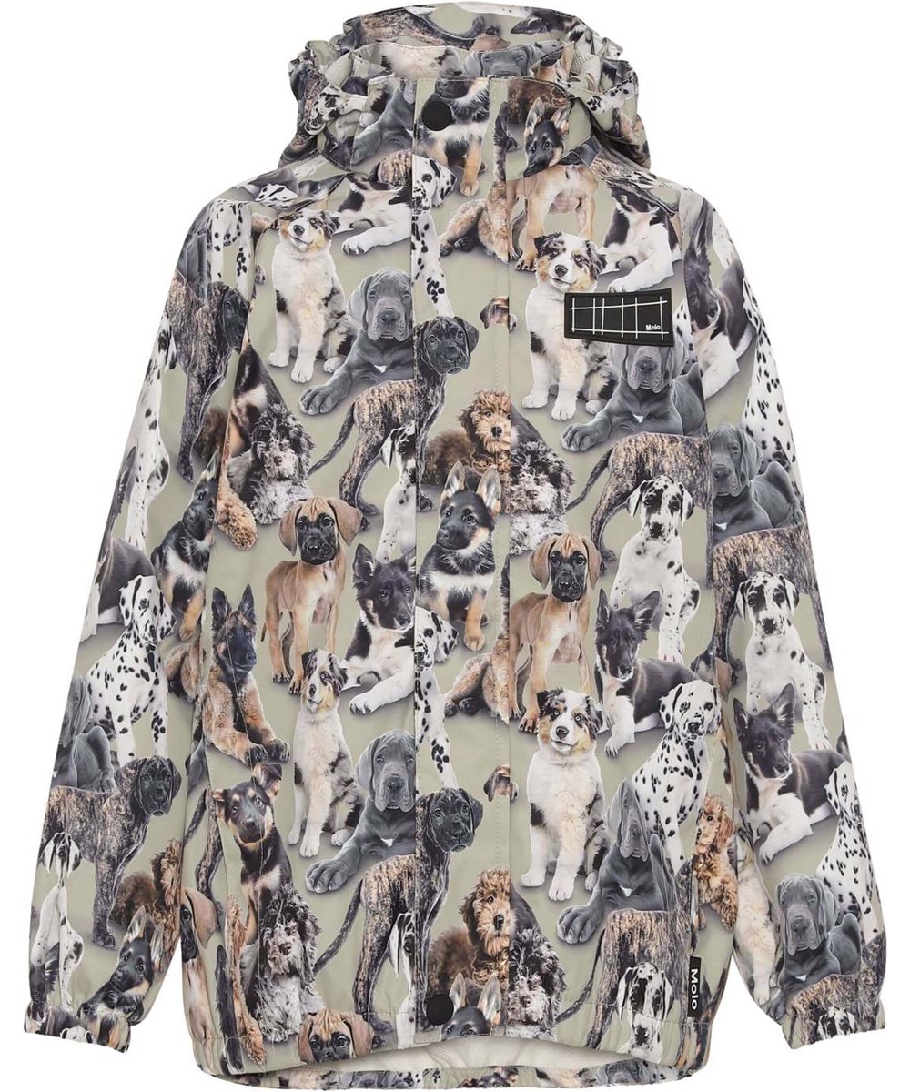 Waiton - Pups Camo - Kaki lichtgewicht en ademende regenjas met hondenprint