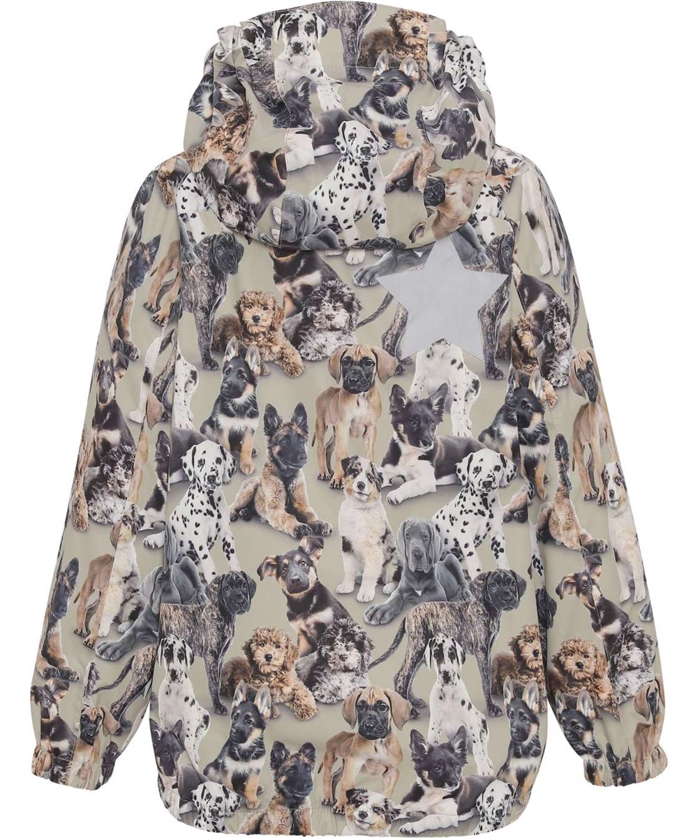 Waiton - Pups Camo - Kaki lichtgewicht en ademende regenjas met hondenprint